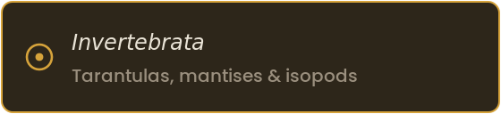 Specimen label for invertebrates: Invertebrata, covering tarantulas, mantises, and isopods