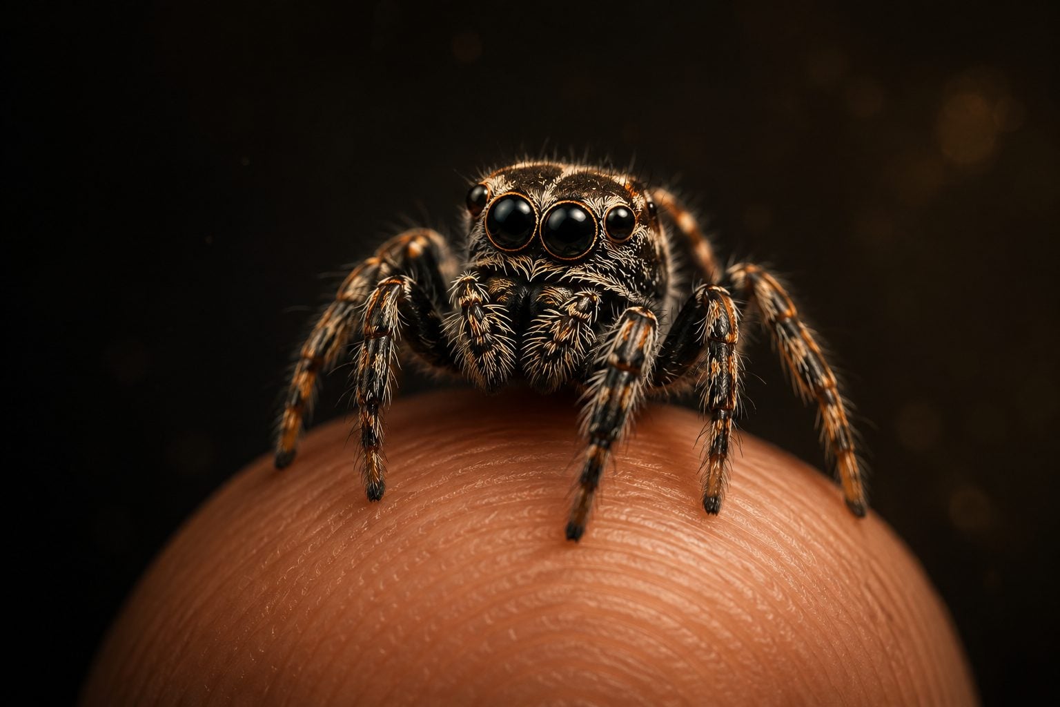 Regal jumping spider on a person's fingertip