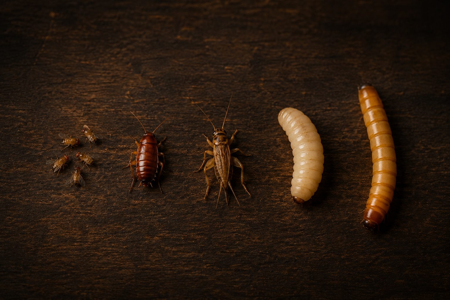 Feeder insects for jumping spiders arranged by size