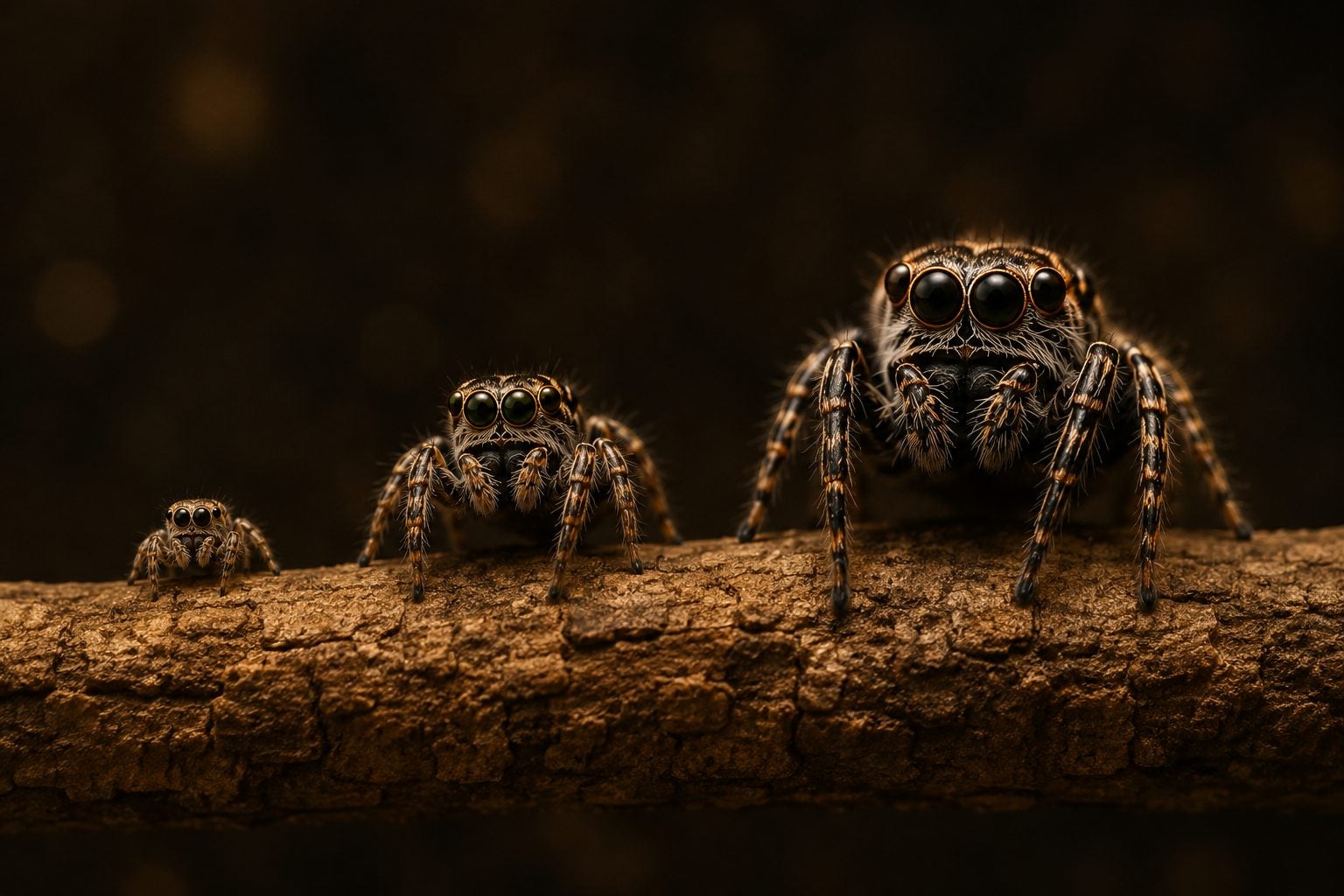 Jumping spider life stages from spiderling to adult