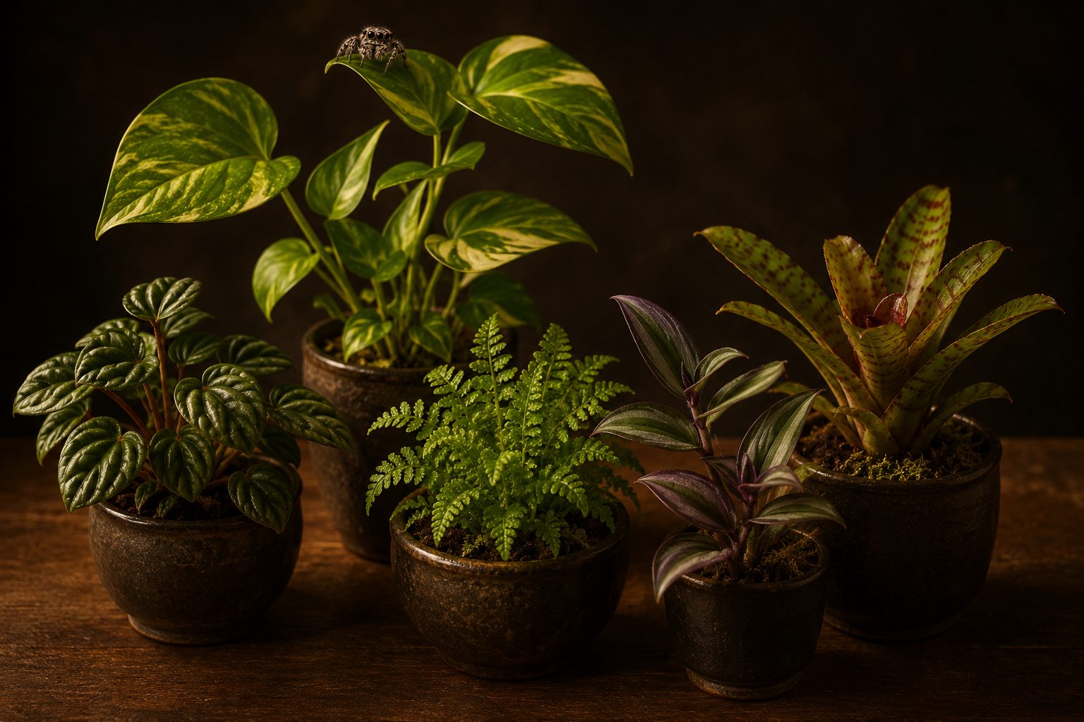 Small terrarium plants suitable for a jumping spider enclosure