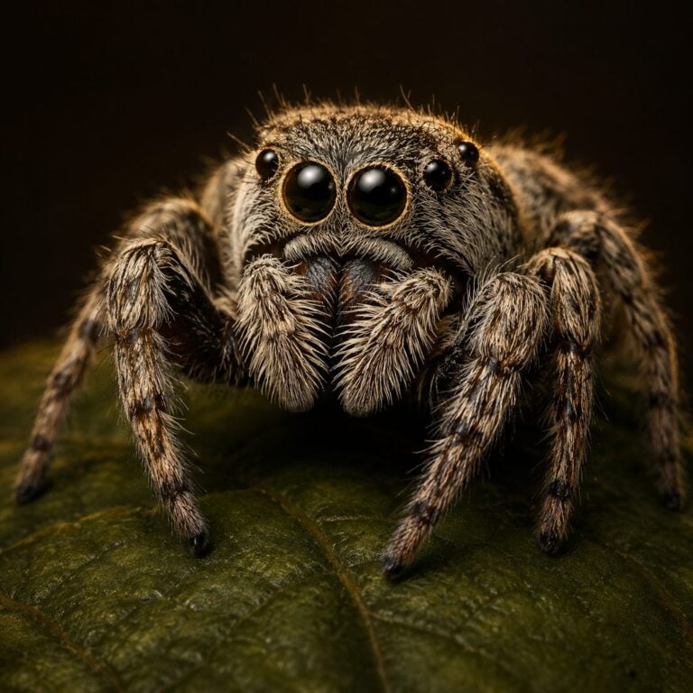 Heavy jumper (Hyllus diardi) on a leaf