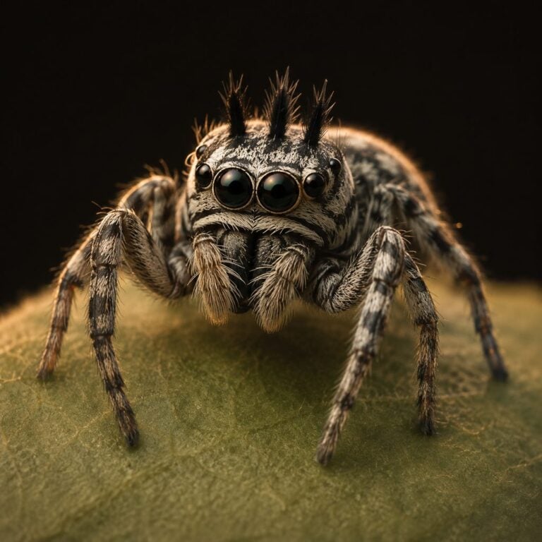 Dimorphic jumping spider (Maevia inclemens) on a leaf