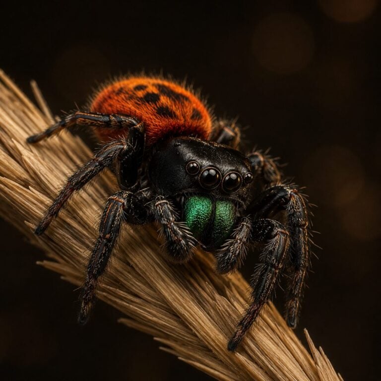 Apache jumping spider (Phidippus apacheanus) on a grass stem