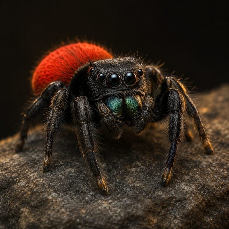 Johnson's jumping spider (Phidippus johnsoni) on a stone