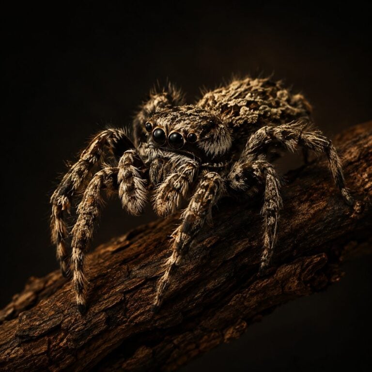 Fringed jumping spider (Portia fimbriata) on a twig